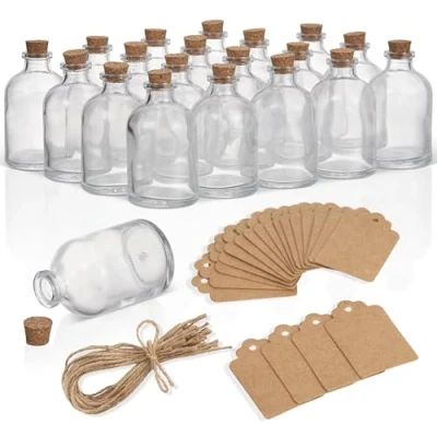 Image de THE TWIDDLERS 20 Mini Bouteille/Fiole en Verre avec Bouchon Liège, Ficelles &amp; Étiquettes (50ml) Bricolage, Décoration, Mariages, Cadeaux Invités