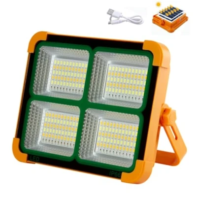 Image de Jandei Projecteur LED solaire 100 W, portable 5 modes de lumière/336 LEDs. Avec aimant et support. Rechargeable par USB/solaire, Powerbank pour mobiles. Parfait les caravanes, la construction