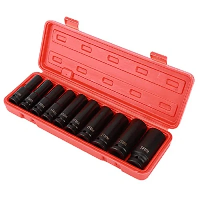 Image de Jeu d&#039;écrous de Clé à chocs 1/2 pouce 10 pièces, acier au chrome vanadium douilles douille pour écrou kraft Écrous avec boîte outils 12 13 14 15 17 19 21 22 24 mm