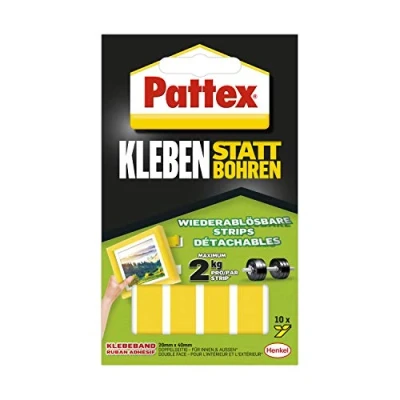 Image de Pattex Coller au lieu de percer, ruban adhésif double face fort, bandes adhésives amovibles, la colle fixe durablement les objets sans 10 20 x 40 mm chacune