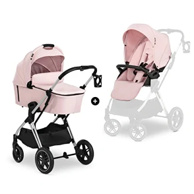 Image de hauck Poussette 2 en 1 Vision X Avec Nacelle, Siège Réversible et Couvre Jambes, Roues Caoutchouc, Pliable Compacte, Porte Gobelet, Jusqu&#039;à 22 kg Rose Mélange