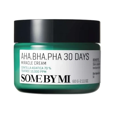 Image de SOME BY MI AHA BHA PHA Crème Miracle 30 Jours 2,02 Oz, 60 ml Fabriquée à partir d&#039;eau de feuille d&#039;arbre thé pour peaux sensibles Hydratant doux calmer et apaiser la peau