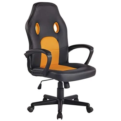 Image de CLP Chaise De Bureau Elbing en Similicuir I Assise Rembourrée A Effet Matelassé Support avec 5 roulettes Etoile, Couleur:Noir/Jaune