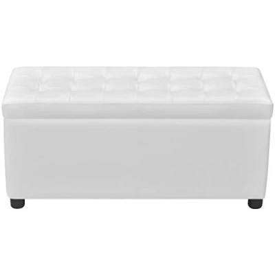 Image de Ksodgun Salon Siège Tabouret Repose Pieds Pouf de Rangement Cuir synthétique Blanc