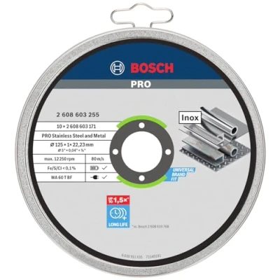 Image de Bosch Accessories 10 disques à tronçonner Standard for Inox Rapido WA 60 T BF (pour l&#039;acier inoxydable, Ø 125 mm, droits, accessoires meuleuse angulaire)