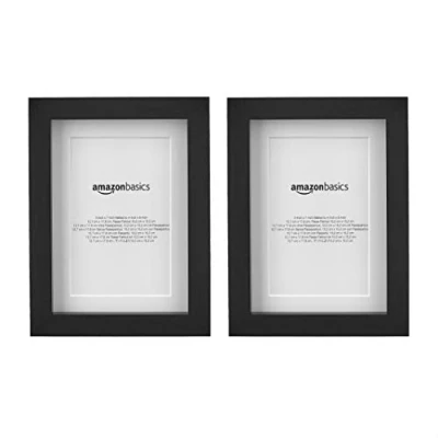 Image de Amazon Basics Lot de 2 Rectangulaire cadres photos avec passe partout, 13 x 18 cm intérieur 10 15 cm, Noir