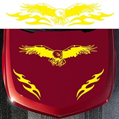 Image de JoyFan 1Pc d&#039;autocollants de Voiture Aigle Autocollants en Vinyle Graphiques pour Voiture/Camion/SUV/Jeep, Accessoires universels latéraux carrosserie Capot (Jaune)