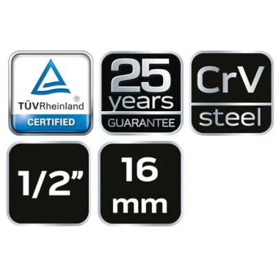 Image de NEO TOOLS Clé à douille 1/2pouce 16 mm Acier chrome vanadium hexagonale magnétique 08 090