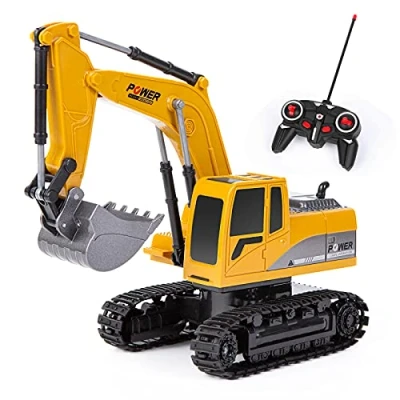 Image de Thedttoy 2,4GHz Pelleteuse Télécommandée Tracteur pour Enfants Garçons Filles, 6 Canaux Échelle 1:24 Pelle Mécanique Tractopelle Excavatrice Camion Jouet Chantier Télécommande avec LED