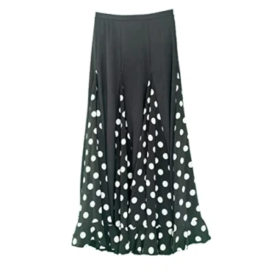 Image de Jupe de Danse Flamenco Noire à Pois Blancs (as4, Alpha, s, Regular, Regular)