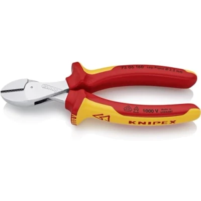Image de Knipex X Cut® Pince coupante de côté à forte démultiplication chromée, isolées par gaines bi matière, certifiées VDE 160 mm 73 06