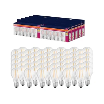 Image de Osram LED Star VALUE A60, pack avantage de 60 lampes, remplace les ampoules 60W classiques, blanc chaud (2700K), 6.5W, E27, verre filament, non dimmable
