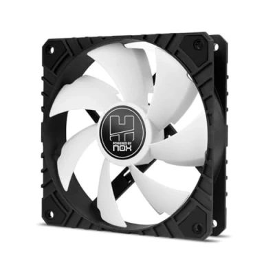 Image de Nox H FAN PRO NXHUMMERHFANPROWN Ventilateur pour boîtier PC 120 mm, fonction PMW, 7 pales, roulements hydrauliques, design silencieux optimisé, coins support en caoutchouc Blanc/Noir