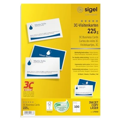 Image de SIGEL Lp850 Lot de 100 Cartes Visite Imprimables, 3C, Impression Recto Verso, 8,5 X 5,5 cm, 225 G