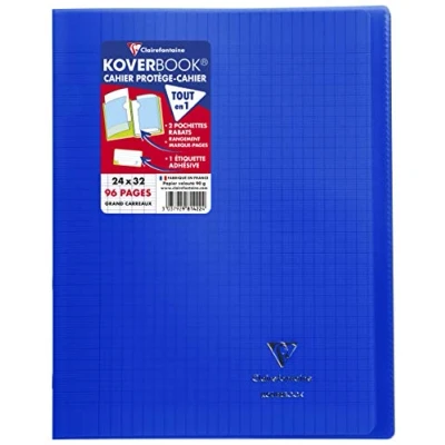 Image de Clairefontaine 981422C Un Cahier Agrafé Koverbook Bleu Marine 24x32 cm 96 Pages Grands Carreaux Papier Blanc 90 g Couverture Polypro