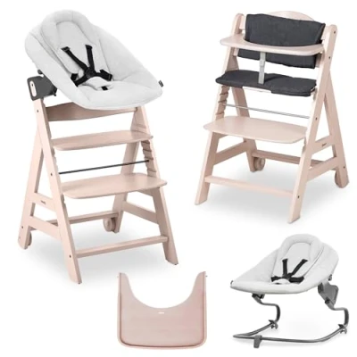 Image de hauck Chaise Haute Bébé Évolutive Beta Plus Newborn Set Premium, dès Naissance avec Transat Bebe Inclinable, Plateau Repas, Coussin Whitewashed