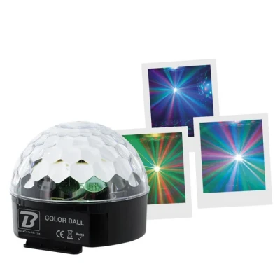 Image de BoomToneDJ Color Ball Boule Disco 3 LED RGB 3W Multi Faisceaux Anneaux de couleurs, Lumière 82 facettes. Télécommande incluse. Programmes automatiques. Détection musicale. Fêtes 360.