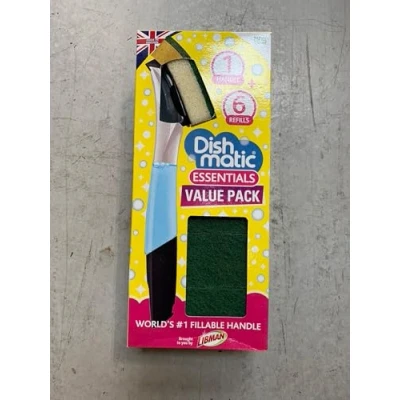 Image de Dishmatic Bonus Pack, ensemble vaisselle, 1 poignée à remplir noire et 6 éponges vertes de rechange
