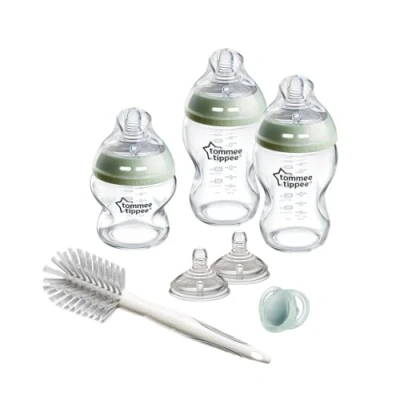 Image de Coffret de naissance avec biberons en verre Natural Start Tommee Tippee, anti colique 150ml et 250ml, tétines à débit moyen forme sein