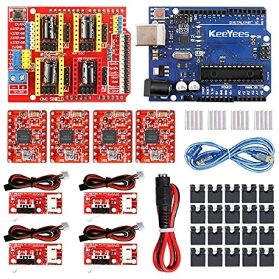 Image de KeeYees Professional Imprimante 3D Kit, CNC Shield v3, Jumper Cap, 4 x RAMPS 1.4 Interrupteur mécanique Endstop, Module d&#039;entraînement A4988, Câble d&#039;alimentation CC