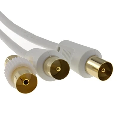 Image de RF TV Numérique Terrestre Fiche vers Blanc Antenne Cordon câble avec Coupleur 2 m [2 mètre/2m]