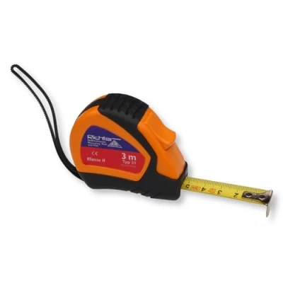 Image de Richter Mètre Ruban de poche 3 m 16 mm large avec clip ceinture et dragonne en acier laqué jaune peinture résistante à l&#039;abrasion