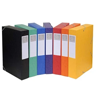 Image de Exacompta Réf. 16000H 10 boites de classement avec élastiques CARTOBOX livrées à plat dos 6 cm carte lustrée 7/10ème 600g/m² dimensions 25x33cm format classer A4 7 couleurs assorties