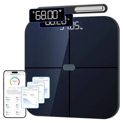 Image de Pèse Personne Impédancemètre, Healthkeep Balance Connectée WIFI &amp; Bluetooth avec 8 Electrodes Haute Précision 46 Données Corporelle pour App Incluse Andriod et iOS, Capacité 180kg/400lb, 30x30cm