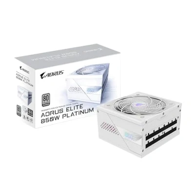 Image de GIGABYTE AORUS Elite P850W Ice Alimentation PCIe 5.0, 80 Plus Platinum, Conception entièrement modulaire, Ventilateur de 120 mm, Compatible ATX 3.0, Prise EU