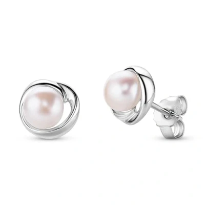 Image de Miore Boucles d&#039;Oreilles Femme Argent Clou d&#039;Oreille en Sterling 925 avec Perle d&#039;Eau Douce Incrustée Boucle Ronde Hypoallergénique 9.5x9.5 mm Livré Boîte à Bijoux