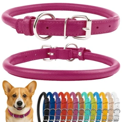 Image de CollarDirect Collier de Chien en Cuir roulé, Chiot Rond rembourré Doux, véritable Fait à la Main pour Petit Grand Chat 13 Couleurs (30 35 cm, Rose texturé)