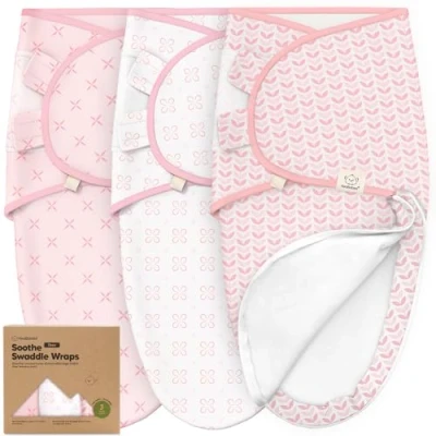 Image de Lot de 3 Sacs Couchage à Fermeture éclair Pour Bébé Sac Nouveau né 0 mois, Langes Faciles Changer né,Couvertures d&#039;emmaillotage(Blossom)