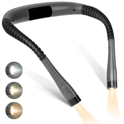 Image de Lampe de Lecture Cou Rechargeable, Liseuse pour Lire au Lit, 3 Couleurs et Niveaux Luminosité Réglables, Ergonomique, 360 Bras Flexible, la Lecture,Le Tricot,la Camping