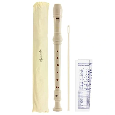 Image de World Rhythm WR 807 flûte à bec scolaire, 3 pièces, comprenant une baguette de nettoyage, un tableau des doigtés et sac transport Blanc