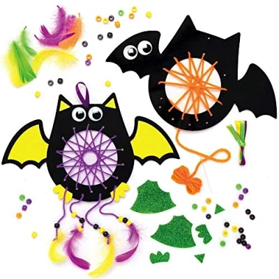 Image de Baker Ross AX191 Kits D&#039;Attrape Rêves Chauve Souris Paquet De 4, Artisanat D&#039;Halloween Pour Les Enfants À Peler, Coller, Coudre Et Afficher Cet Automne