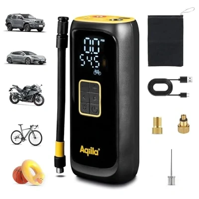 Image de Aqiila Airbird C4 Pompe à air Portable et compresseur Haute Performance avec Batterie intégrée, Lampe de Poche, Installation Rapide arrêt Automatique pour Un gonflage précis sans Effort