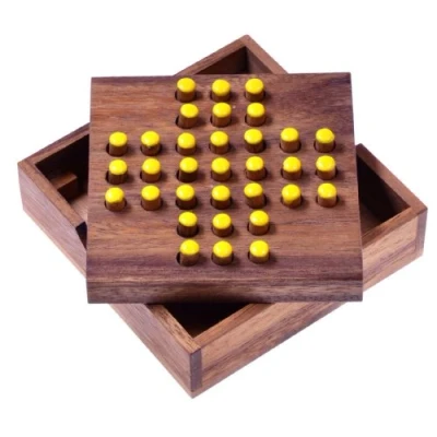 Image de LOGOPLAY Solitaire Jeu de Slot réflexion d&#039;énigmes Patience logique en Bois Bouchons Jaunes Taille S 11 x 3,5 cm Jaune