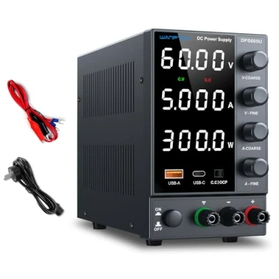 Image de WANPTEK POWER Alimentation de Laboratoire 60V 5A avec Port Charge Rapide USB A/Type C, DC reglable Protection OCP, Banc LED Haute précision à 4 Chiffres