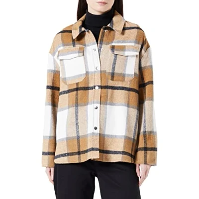 Image de ONLY ONLMACI L/S Check Shacket CC PNT Veste Chemise, Danseuse Nuage/Carreaux : Tamia/Noir, M Femme