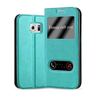 Image de cadorabo Coque pour Samsung Galaxy S6 Edge en Turquoise Menthe Housse Protection avec Stand Horizontal et Deux Fenêtres Portefeuille Etui Poche Folio Case Cover