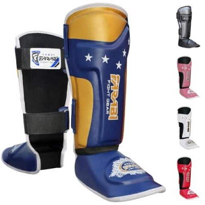 Image de Farabi Sports Enfant Protege Tibia Boxe protège Tibias Cou de Pied MMA Muay Thai Kick Boxing (Blue)