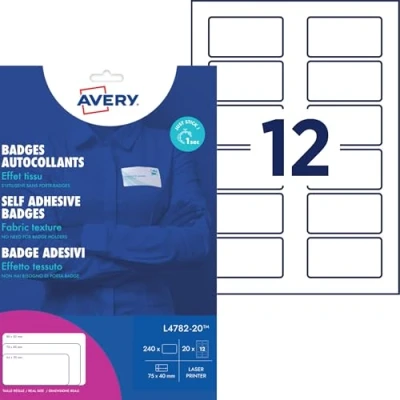 Image de AVERY Lot de 240 Badges personnalisable adhésifs en Soie d&#039;acétate Format 40 x 75 mm Blanc L4782 20
