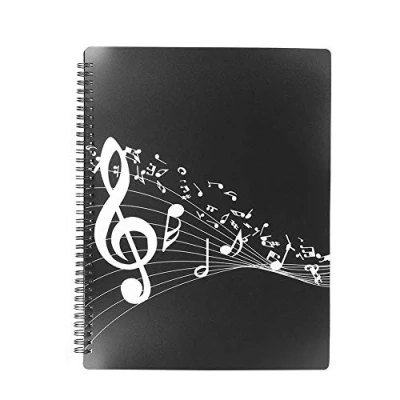 Image de Fichier de partition musique à thème Fichiers stockage Dossier clé sol 40 poches A4 ABS étanche pour Piano Guitare Accessoires d&#039;instruments Noir