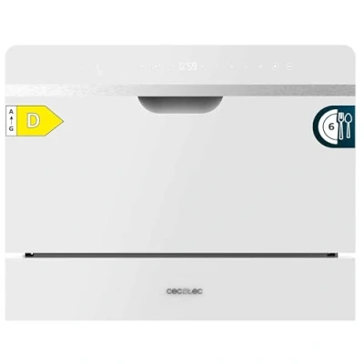 Image de Cecotec Bolero Aguazero 2500 S BI Lave vaisselle, compact, semi intégré, 6 couverts, verre blanc, 1380 W, surface en faible consommation, 5 programmes, écran tactile, départ différé