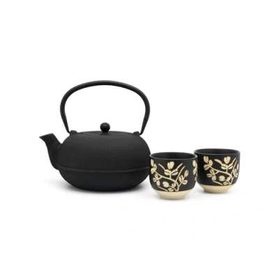 Image de Set de thé BREDEMEIJER Sichuan 1,0L en fonte 2 tasses porcelaine Noir