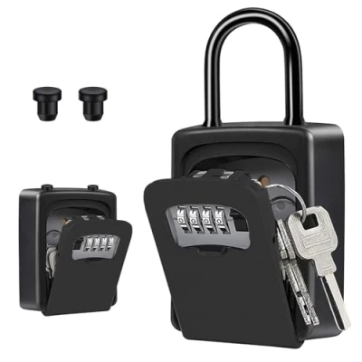 Image de ZHEGE Boite à Clé, Clé sécurisée Portable avec Anse Amovible, a Code 4 chiffes, Cles Securisee Exterieur pour la Maison, Le Bureau, Location Airbnb (Noir)
