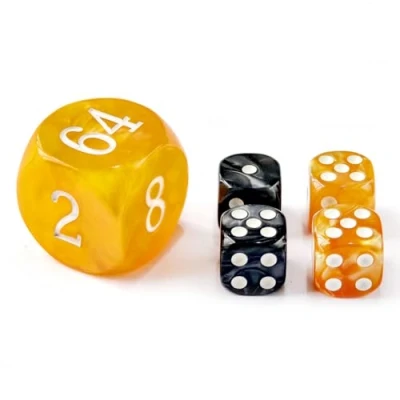 Image de Lot de 5 dés backgammon en perles 30 mm Grand cube double plus 4 16 (ambre/noir marbré)