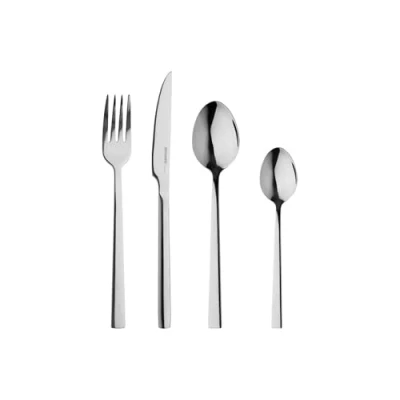 Image de BERGNER SOFIA BG Ensemble de couverts en acier inoxydable 16 pièces Comprend 4 couteaux, fourchettes, cuillères, cuillères à café, plates Finition noir mat