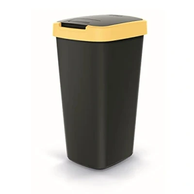 Image de Keden Compacta Q Poubelle avec couvercle pivotant et rabattable 25 l En plastique Pour tri sélectif des déchets de recyclage Noir/jaune clair