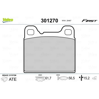 Image de VALEO 301270 Jeu de plaquettes frein FIRST Essieu arrière contact signal d&#039;usure exclu sans tôle anti bruit VOLVO: V70 I, 240 Break, 850 Break